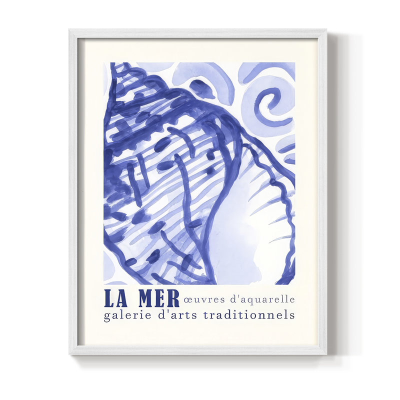 Affiche d'exposition La Mer I, reproduction encadrée - bois massif, H 11 po x l 9 po, Blanc