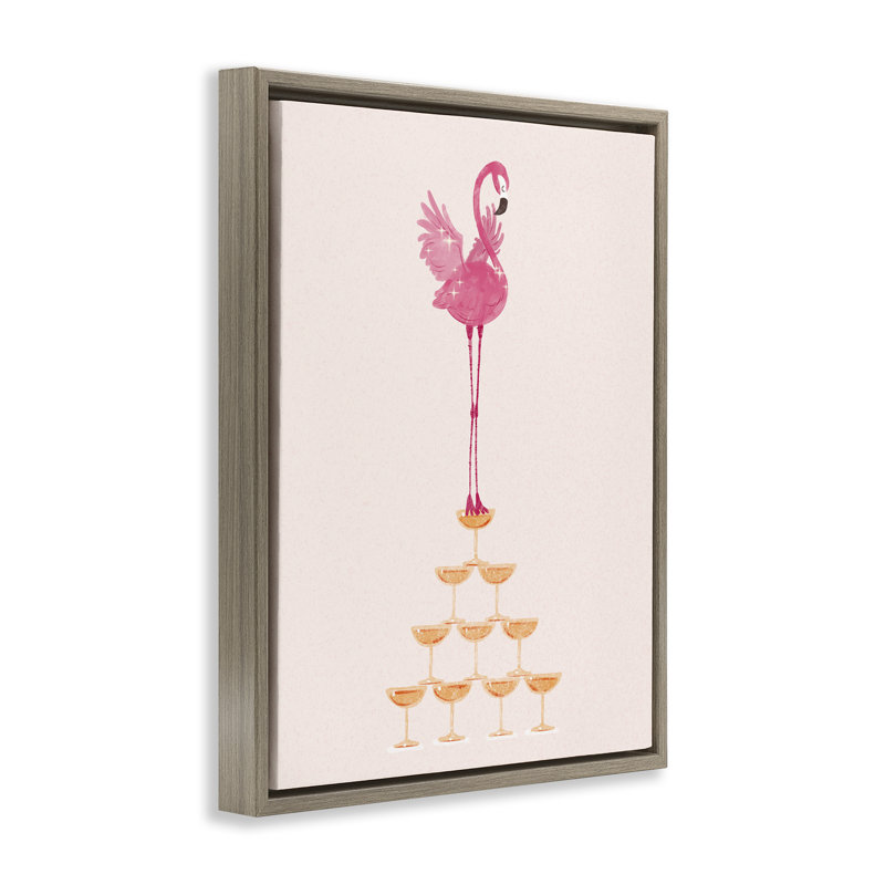 «Balancing Flamingo & Wine», art mural encadré par Ziwei Li, Cadre flottant orme Montalcino, H 31 po x l 25 po