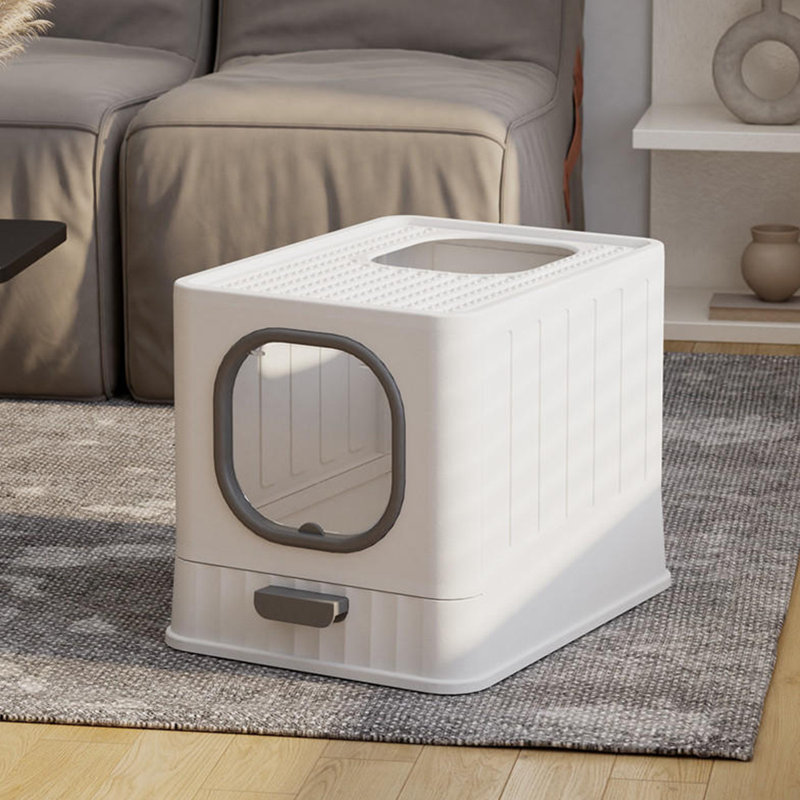 Waycross Plastic Standard Cat Litter Box with 2 Entry Doors, Grey