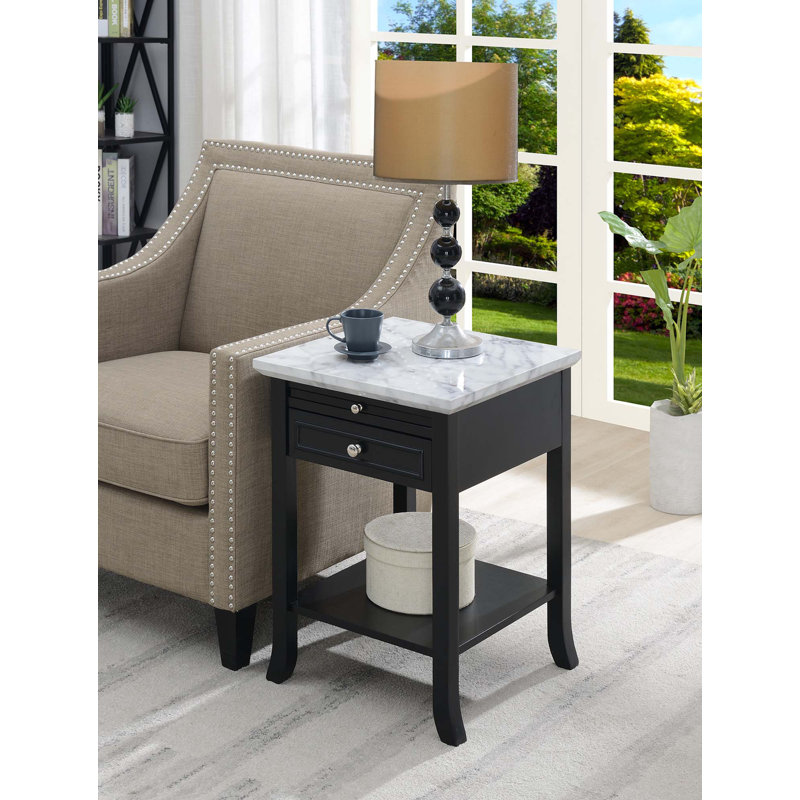 Table de bout avec rangement Carbin, Faux marbre blanc / noir