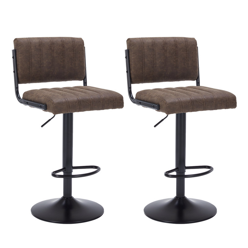 Adjustable PU Leather Bar Stool with Backrest, Footrest & 16" Stable Base, Brown
