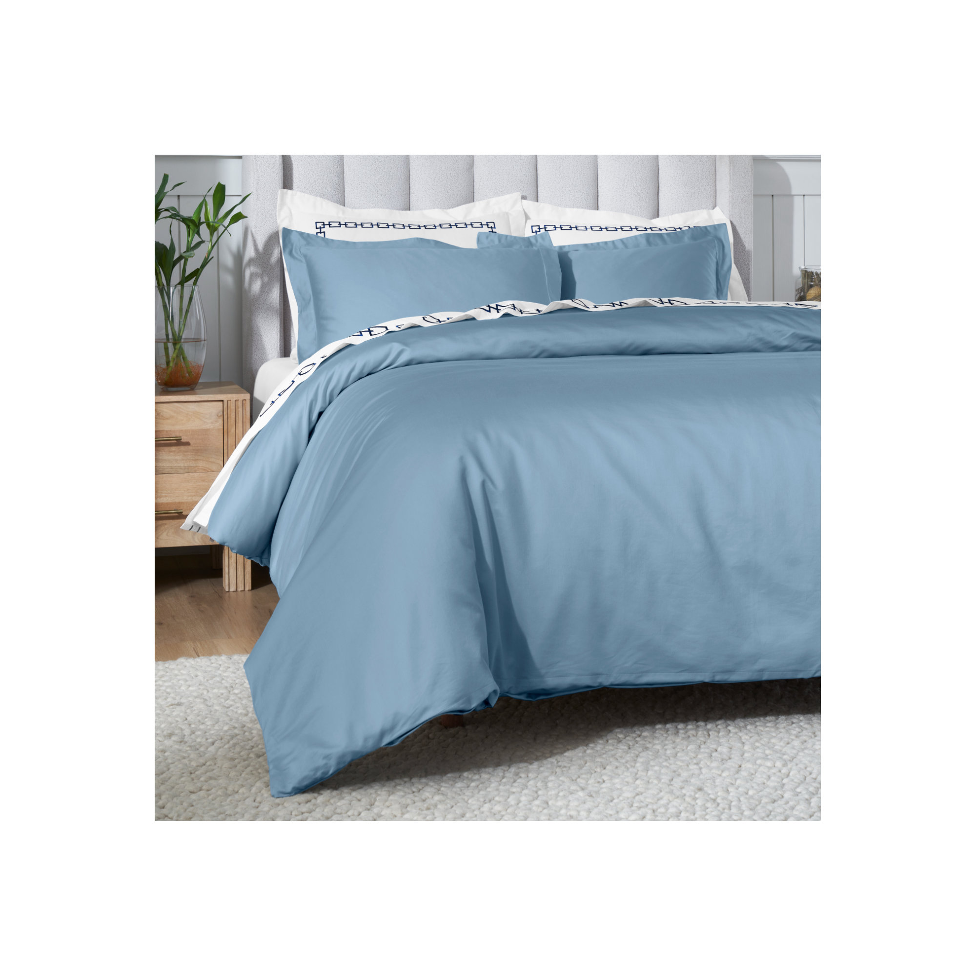 Duvet Cover Set, Medium Blue, Twin Duvet Cover + 2 Standard Shams