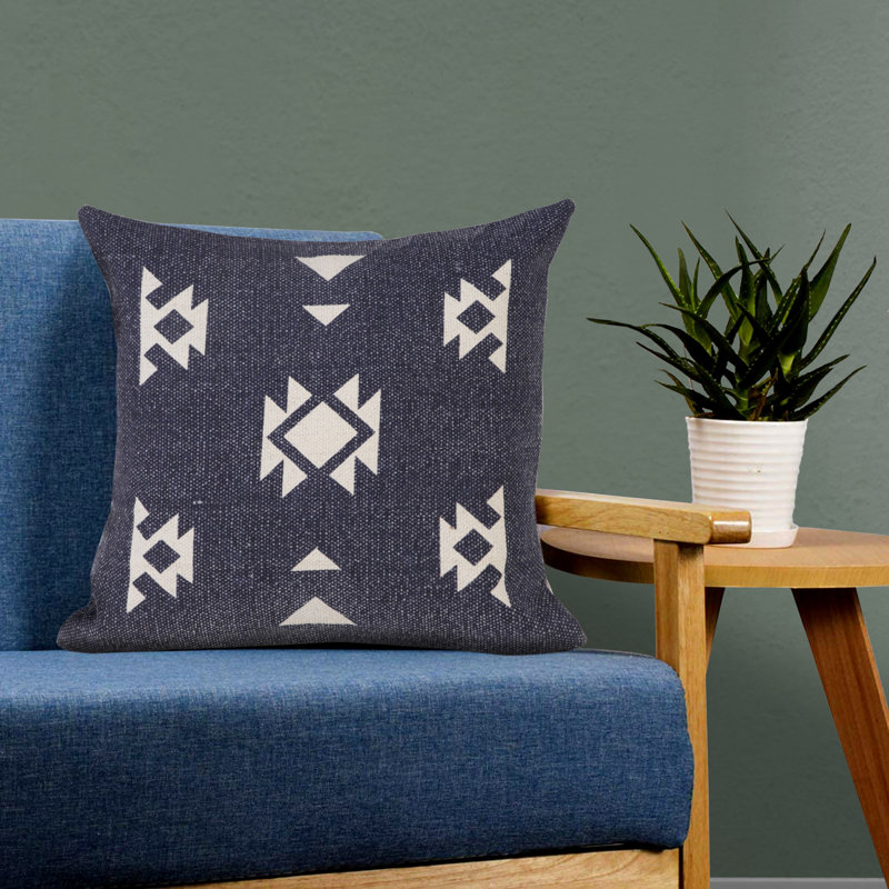 Housse de coussin décoratif contemporaine 100% coton tissé délavé à motif géométrique Contemporary