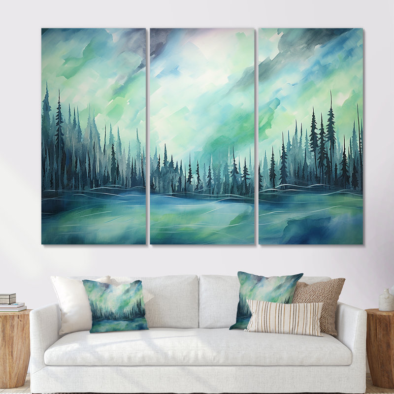Ensemble de salon Northern Lights Scenery Minimalisme II - Northern Lights, Toile tendue, H 32 po x l 48 po x P 1 po