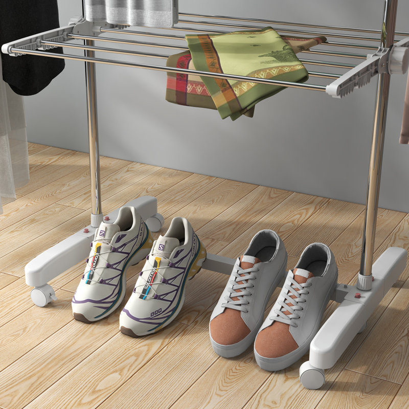 HOMCOM Clothes Airer Foldable with Wheels White, 152cm H x 142cm W x 55cm D