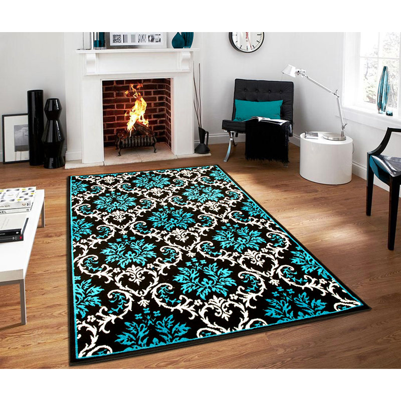 Tapis bleu à motif floral Haldis, Rectangle 5 pi x 8 pi
