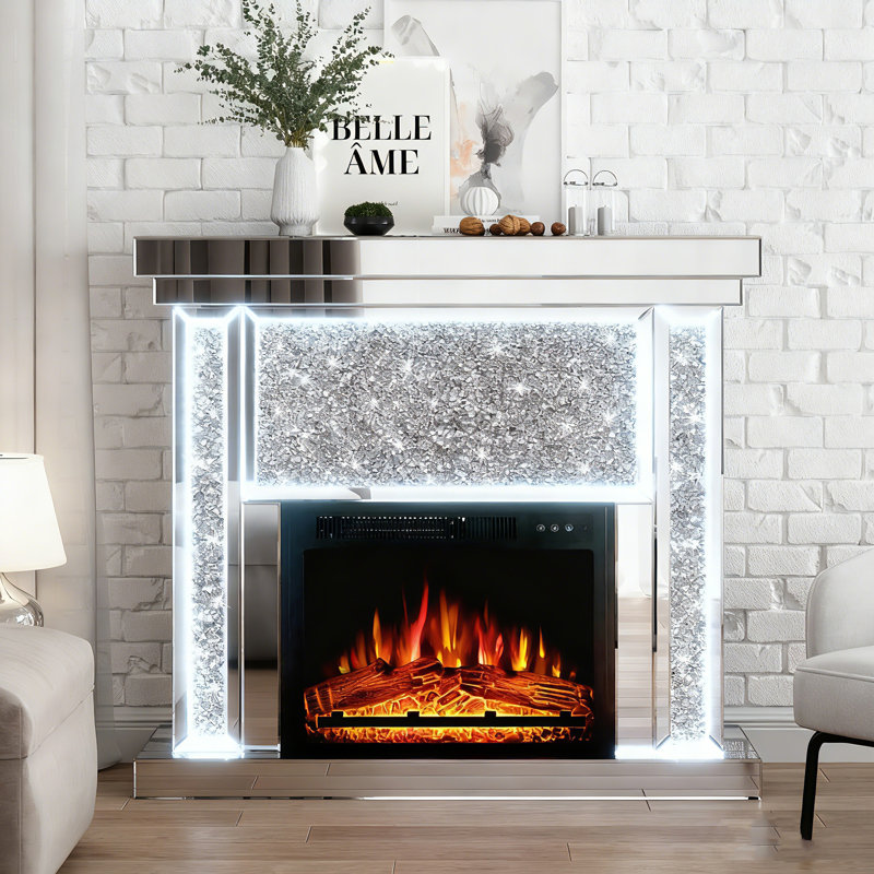 Electric Fireplace with LED Lighting, Sparkling Mantel Surround