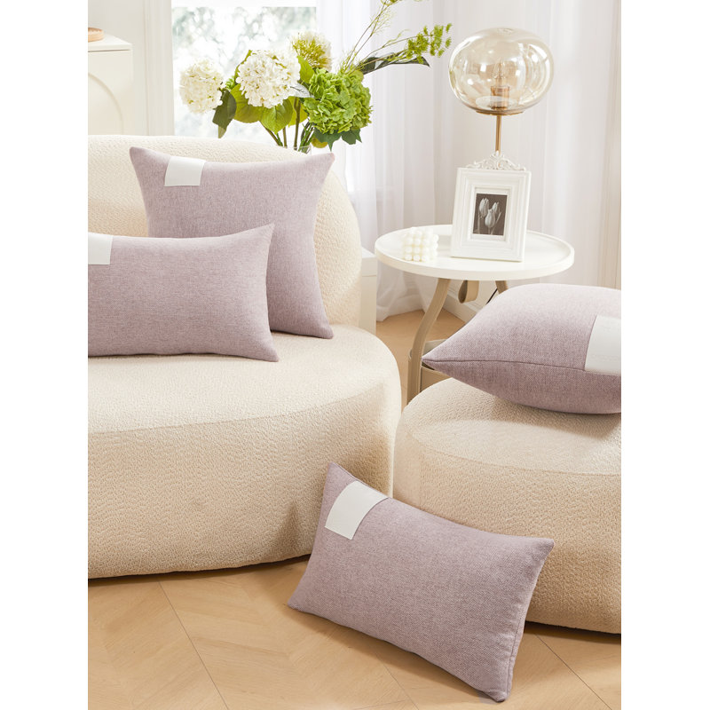 Decorative Solid Pillow Covers with Leather Label (Set of 2), 22"H x 22"W, Dusty Pink