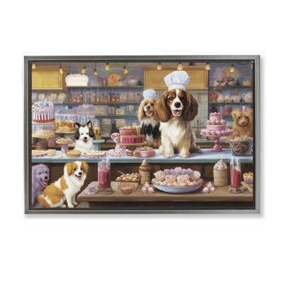 Sweet Treats Pastry Dogs Black Framed Floater Canvas by Lazar Studio