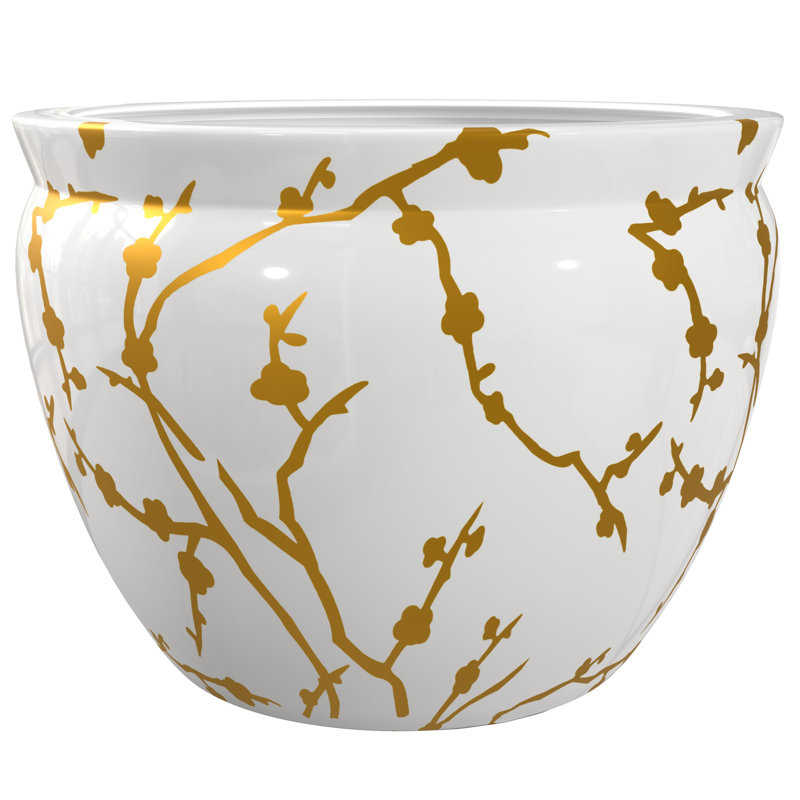 Pot à fleurs en porcelaine blanche Golden Blossoms, H 8,5 po x l 11,75 po x P 11,75 po