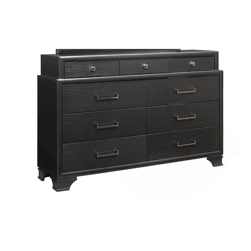 Commode horizontale en bois manufacturé avec 9 tiroirs, Gris