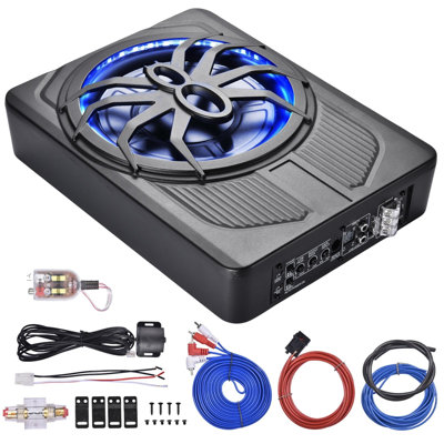 10" 1200W Slim Under-Seat Powered Sub W/ Wiring, Built-in Amp & Blue LED, Subwoofer With Built In Amp, Subwoofer Amplificado Para Auto, Under Seat Subwoofer, Subwoofer Car Audio