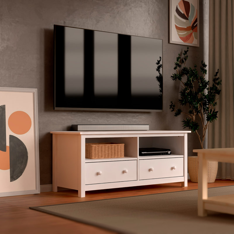 Albrecht Solid Wood TV Stand 55" with 2 Drawers and Ample Storage, White