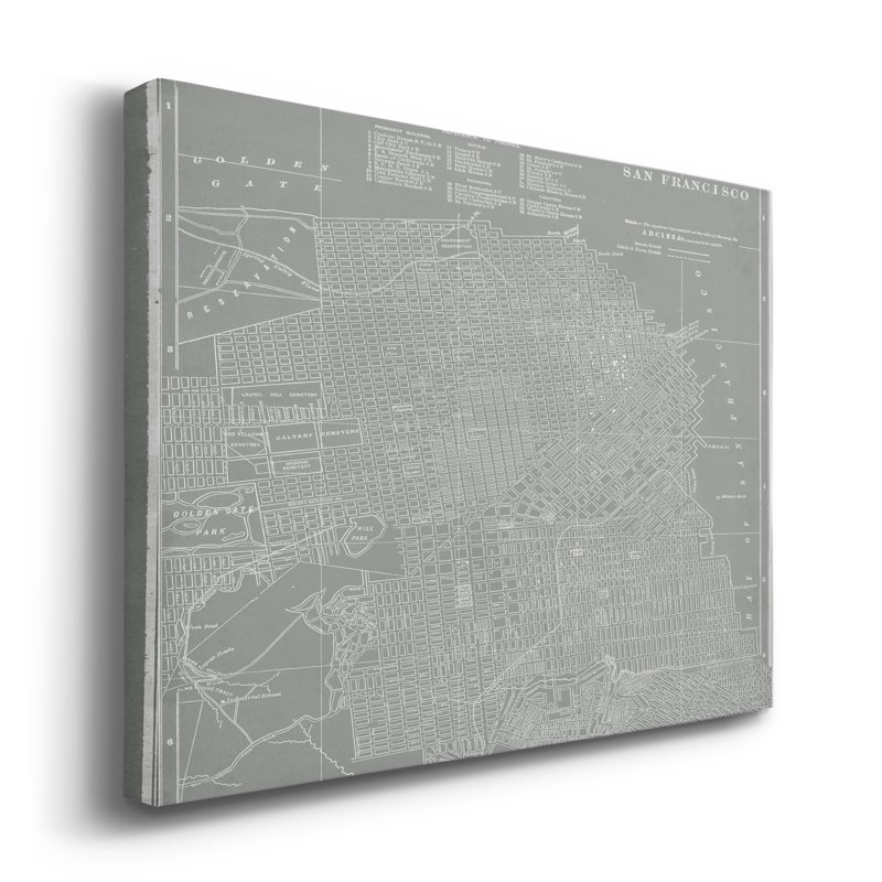 Carte de la ville de San Francisco - reproduction sur toile tendue, H 36 po x l 24 po x P 1 po