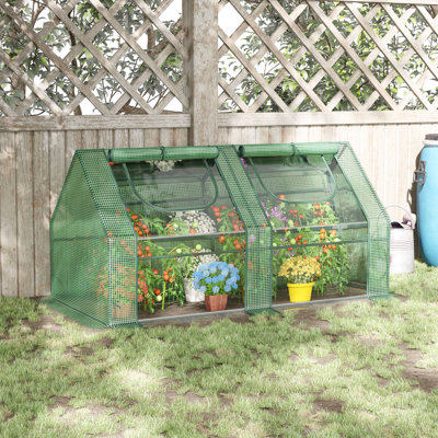 Serre de jardin de 6 pi x 3 pi, fabriquée en acier, 2 housses en PE / plastique et fenêtres enroulables, cycle de croissance des plantes prolongé, serre portative à double facteur de protection de 3 pi, cadre avec housses, fenêtres pour jardin,