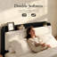 Structure de lit double en tissu chenille avec 2 tiroirs de rangement - Noir | Tête de lit tapissier avec tablette, dossier moelleux et moelleux, coins arrondis, tiroir placé n'importe où-680145560-680145561