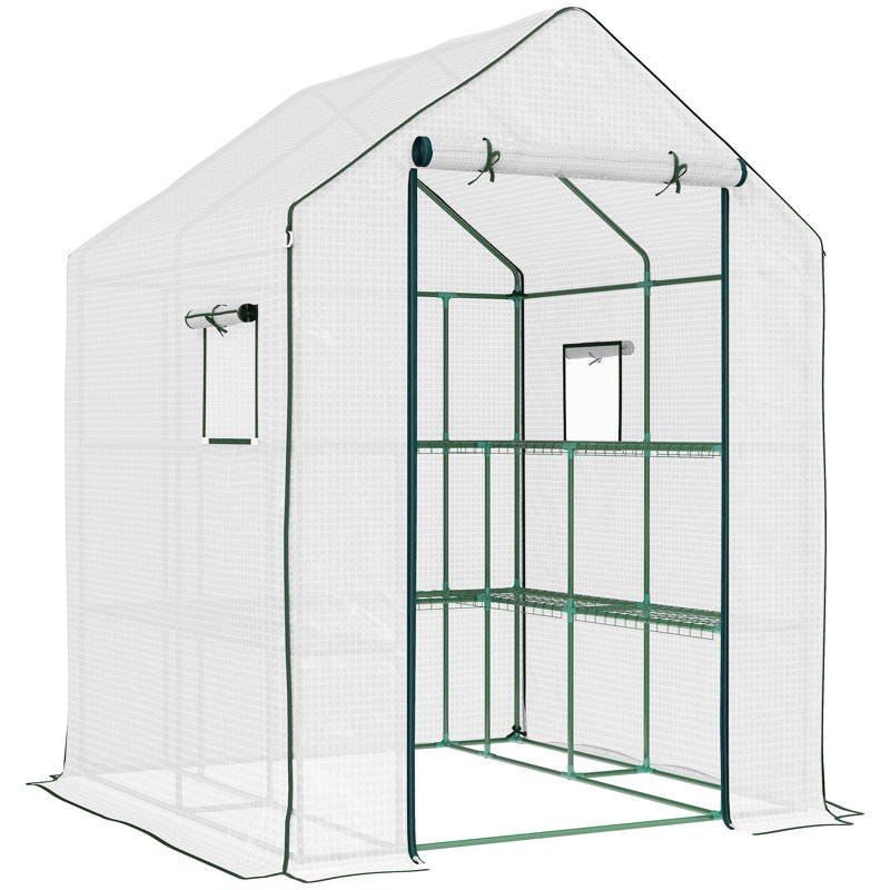 White Small Walk-In Greenhouse with Shelves