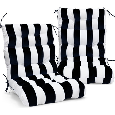 Set Of 2 Outdoor Tufted Rocking Chair Cushions, Non-slip Back, High/low Back Patio Cushions, 45"x22"x4", Seasonal Replacement For Sun Loungers And Chairs