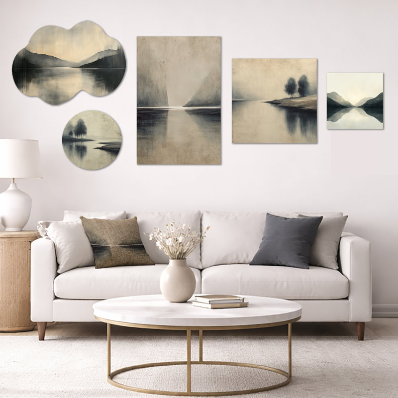 Ensemble de 5 panneaux d'art mural noir sur toile Black Minimalisme de Norvège (100 po x 40 po), Métal + toile