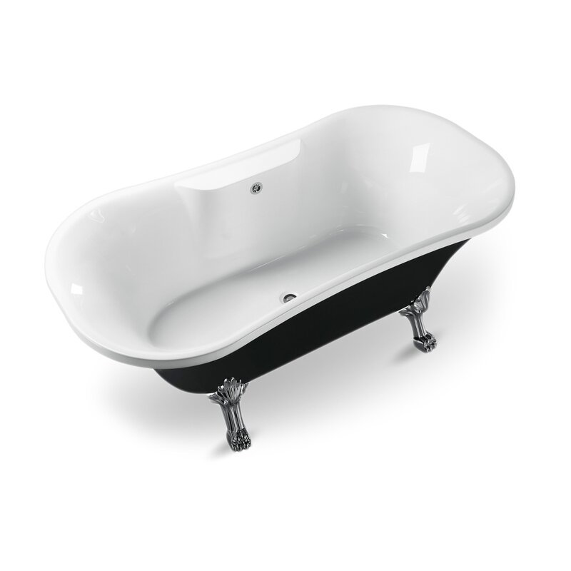 68" Streamline Clawfoot Soaking Acrylic Bathtub, Polished Chrome, Polished Chrome