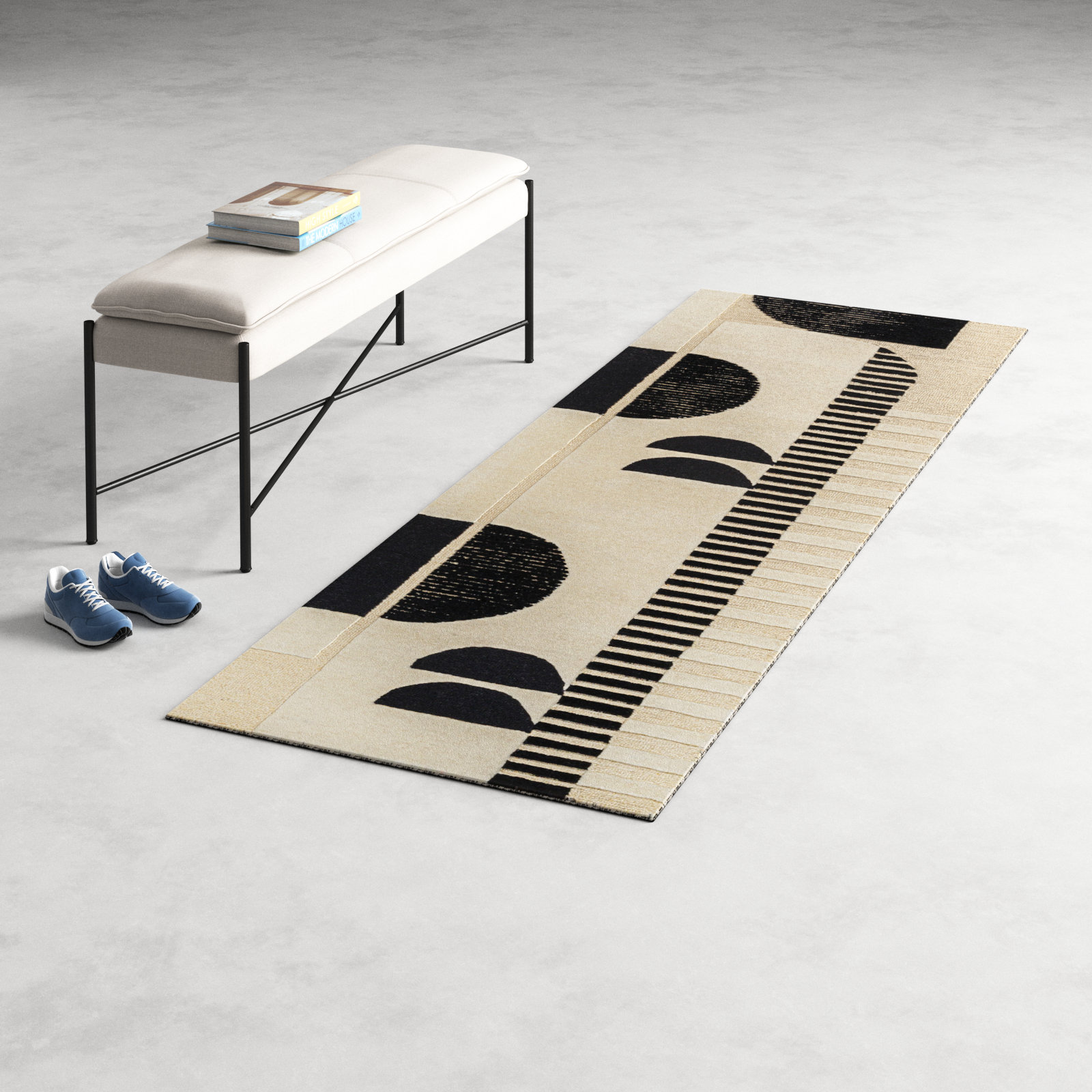 Sola Wool Cream/Black/Light Beige Rug, Runner 2'6" x 8'
