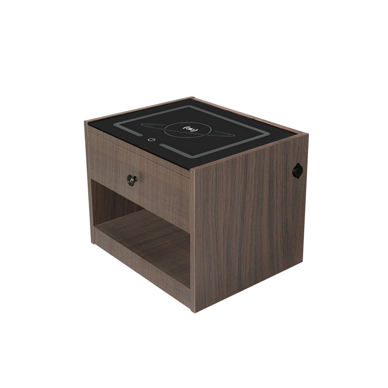 Table de chevet avec station de charge sans fil, Noyer