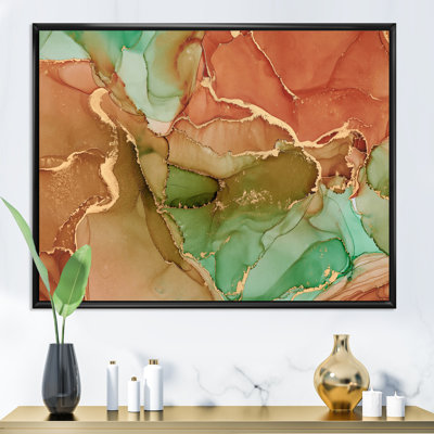 " Turquoise And Brown Luxury Abstract Fluid V " Painting Print
