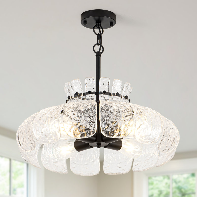 Lustre noir moderne de luxe à 4 lumières à intensité variable de 20,47 po avec abat-jour en verre
