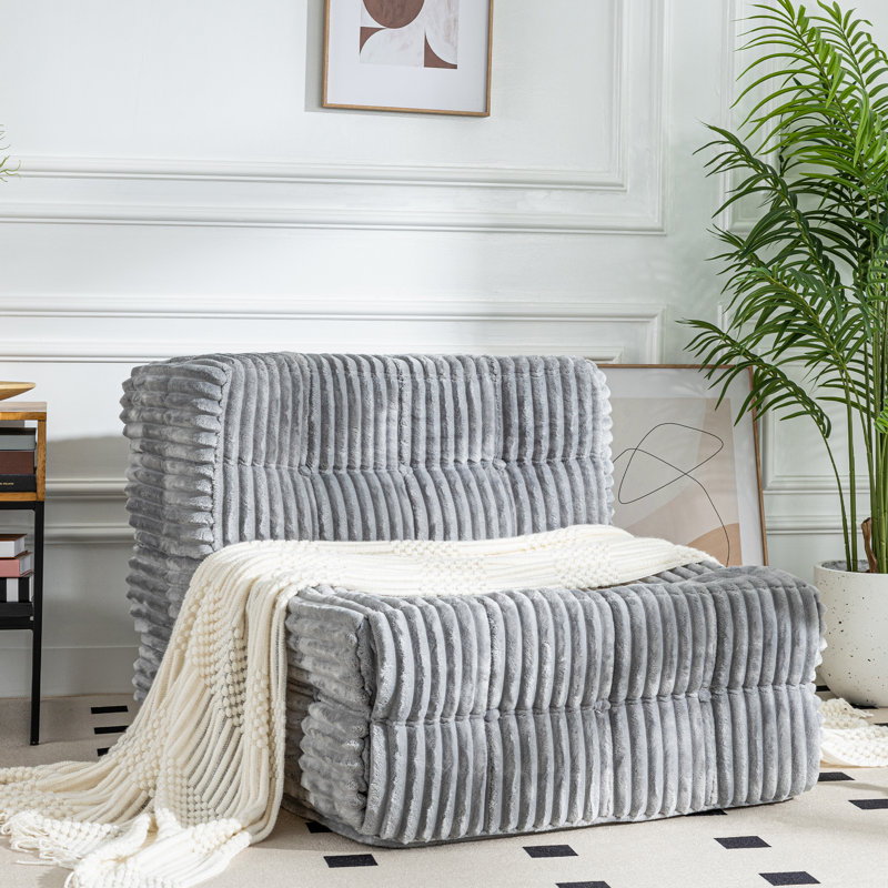 33.5" Modern Channel Tufted Bean Bag Accent Chair, Armless Lazy Sofa With Plush Velvet Upholstery, Gray Velvet
