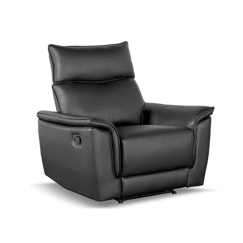39" W Transitional Recliner, Black, Black