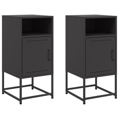 Bedside Cabinets 2 Pcs Black 14.2"X15.4"X30.7" Steel by 17 Stories