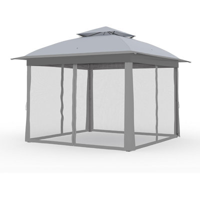 Quick Setup Portable Gazebo Tent - 11x11 FT Waterproof Outdoor Canopy with Mosquito Netting, Portable Carrying Bag for Patio, Backyard, Garden - Grey