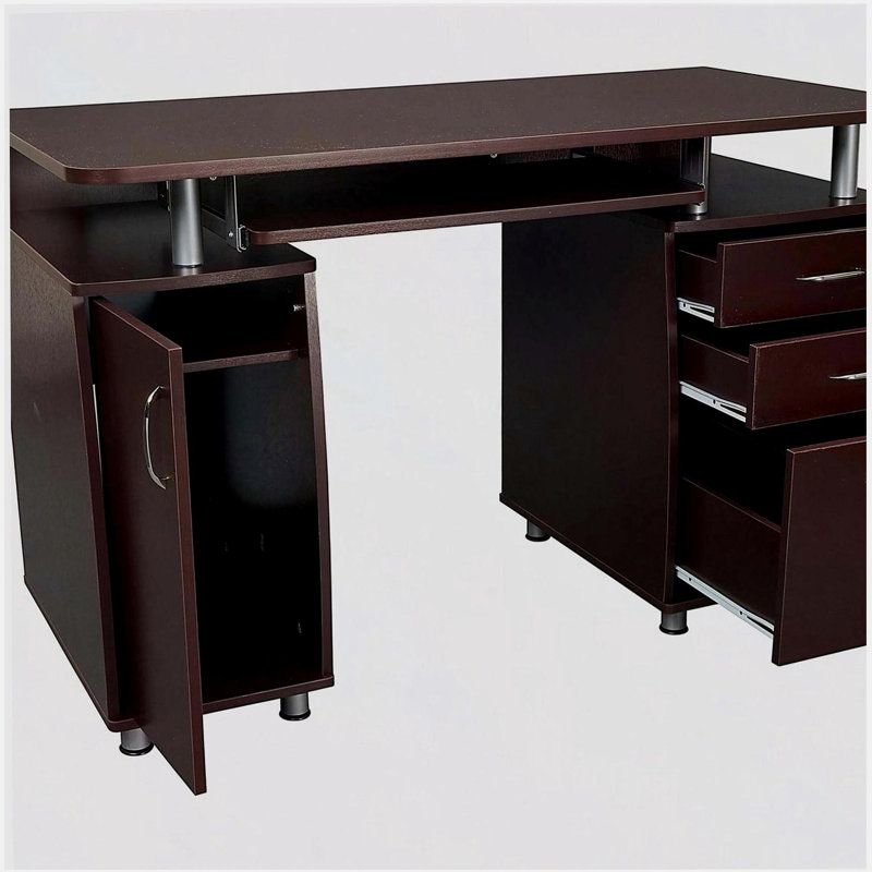 Bureau d'ordinateur complet avec rangement, Brun