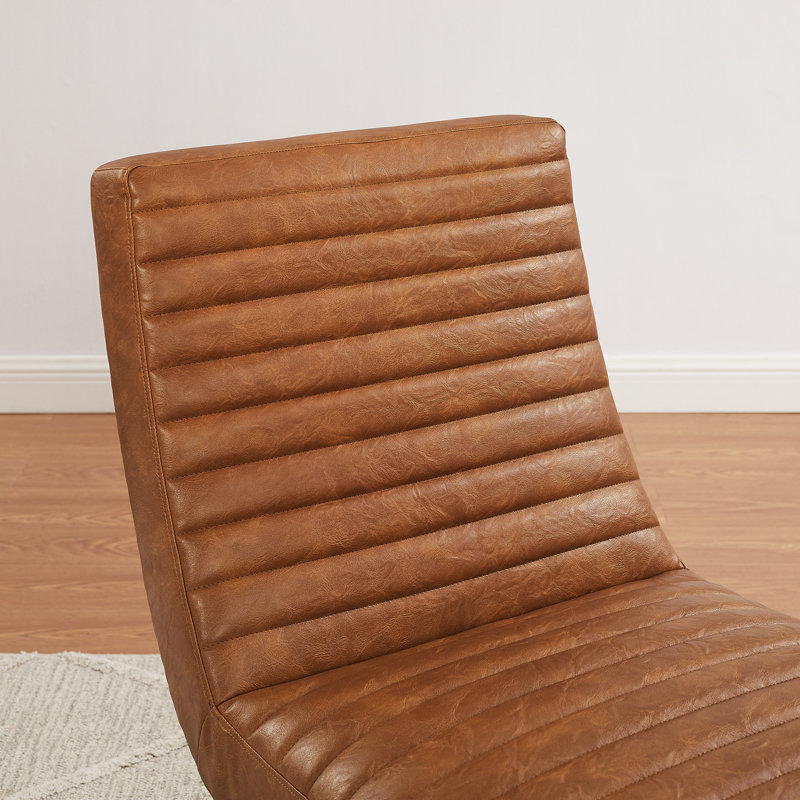 Magdaia 25"W Tufted Upholstered Armless Accent Lounge Chair with Stainless Steel Leg (Set Of 2), Cognac Faux Leather
