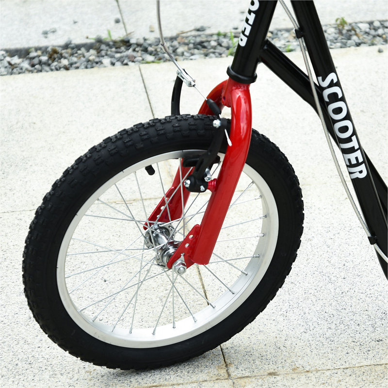 Trottinette pour les jeunes, trottinette pour adolescents, guidon réglable pour les enfants de 5 ans et plus avec roues gonflables à double freins avant de 16 po et arrière de 12 po, noir