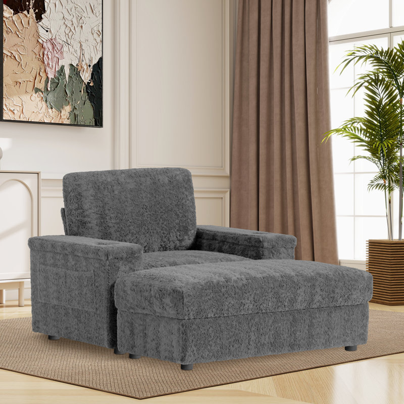 Chaise longue rembourrée l 41,98 po avec porte-gobelets, Polyester gris