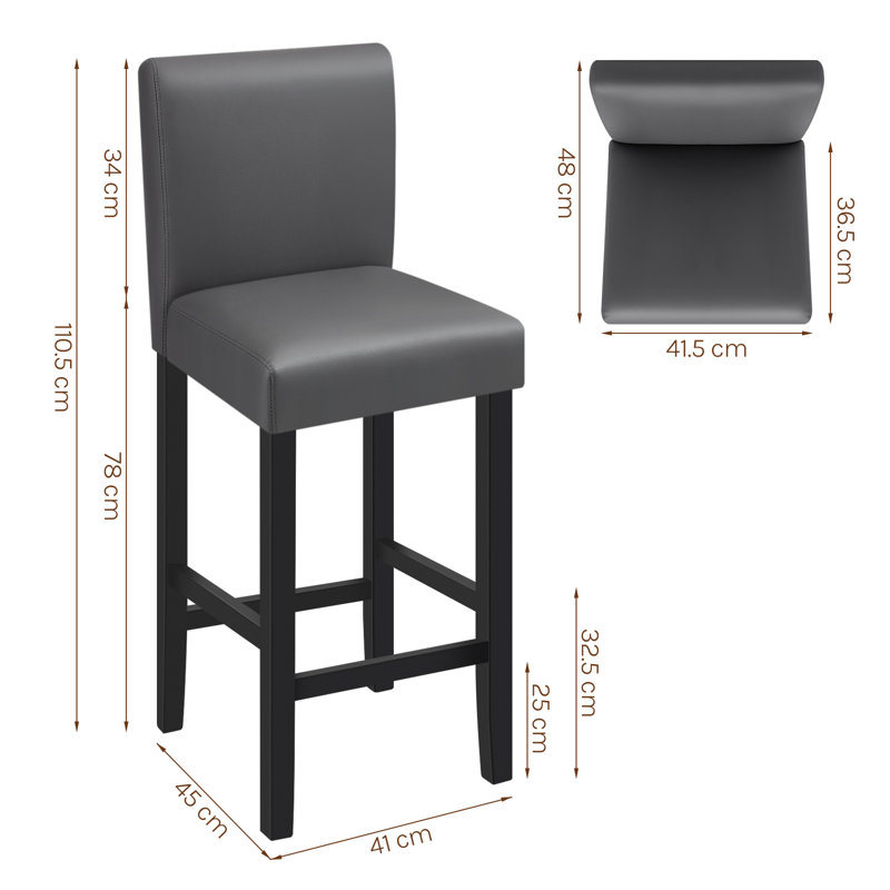 Ambriz Upholstered Counter Stool with Solid Wood Frame, Grey