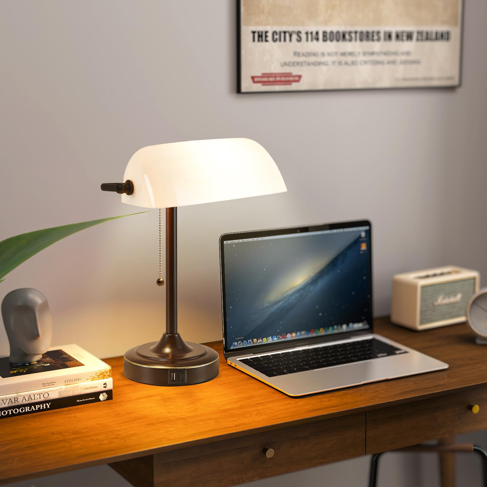 Latitude Run® Desk Lamp, Retro Table Lamp With USB & Type C Charging ...