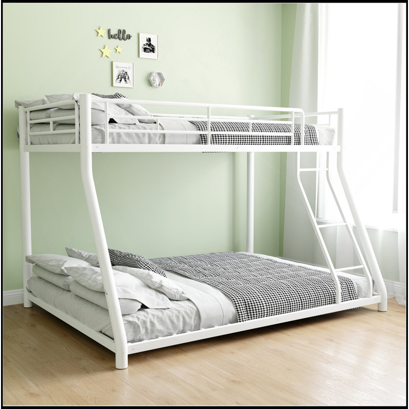 Lit superposé en métal simple au-dessus d'un lit double avec escalier amovible, structure robuste robuste avec rangement sous le lit de 12 po pour les adolescents et les adultes, les adolescents, aucun sommier nécessaire, blanc