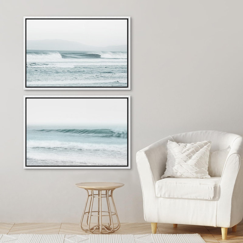 Framed Coastal Ocean Waves Triptych Canvas Print Set