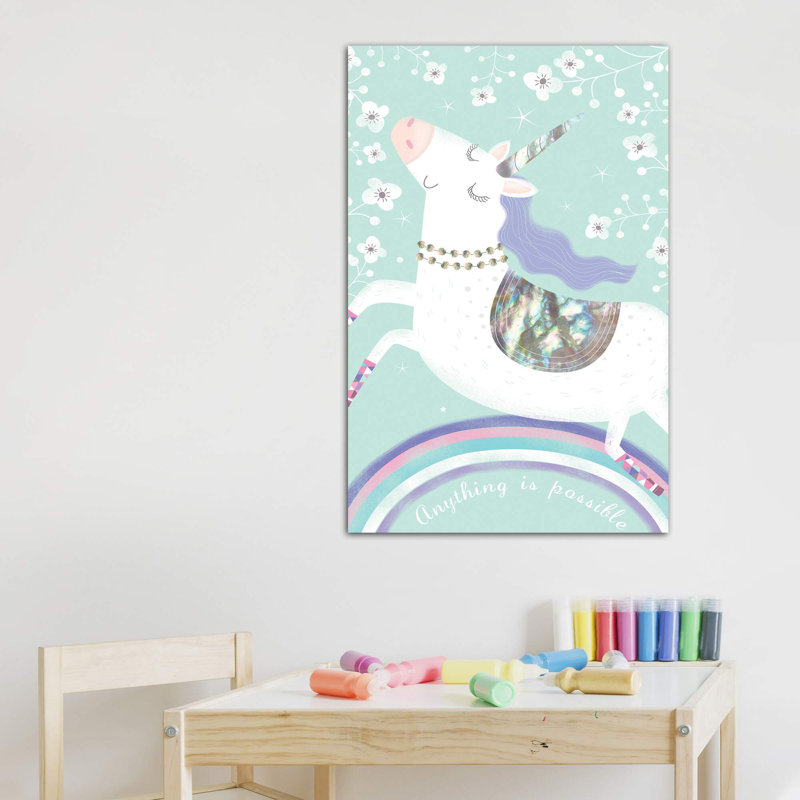 «Rainbow Unicorn» par Sophie Hanton - impression d'art graphique, Toile tendue, Pas de tapis, H 26 po x l 18 po x 1,5 po