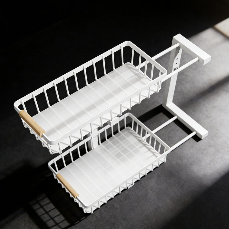 Tiroir de rangement sous l'évier avec rangement coulissant, armoires de cuisine et de salle de bain réglables en hauteur à 2 niveaux avec rails coulissants lisses, conception en L peu encombrante
