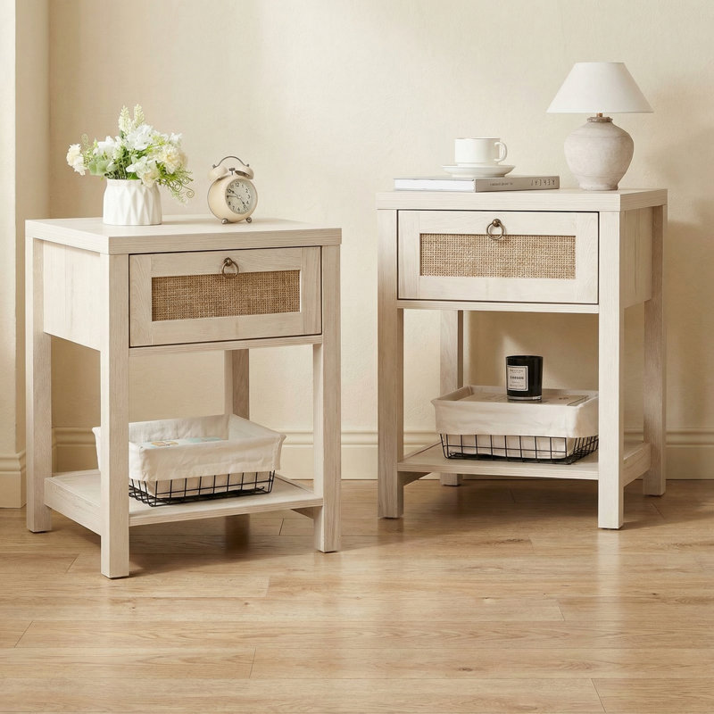 Bhairavi 23.6'' Tall  White Wicker Nightstands (Set of 2)