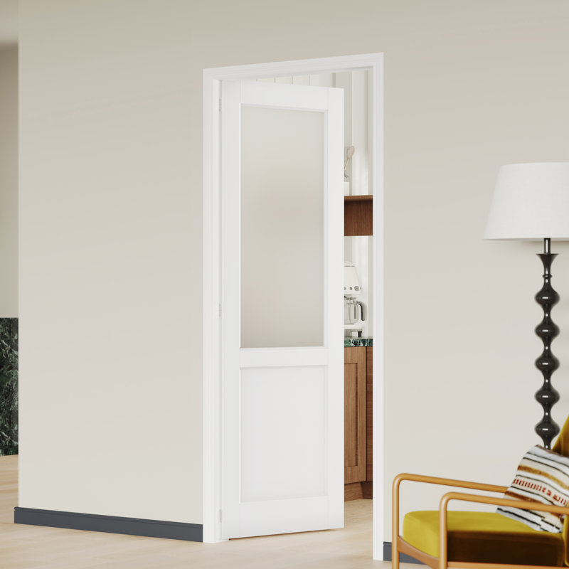 Panneau de porte intérieur avec cadre assorti - panneau de verre et panneau de porte en panneau de fibres à densité moyenne blanc