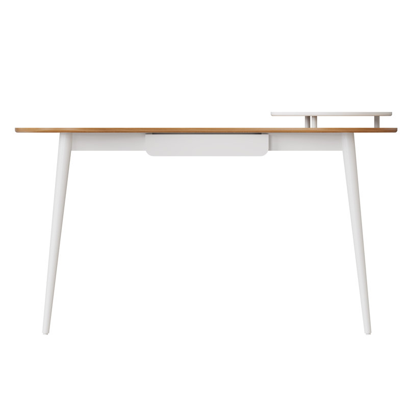 Doucoure Solid Wood Base Writing Desk, Natural Oak, White