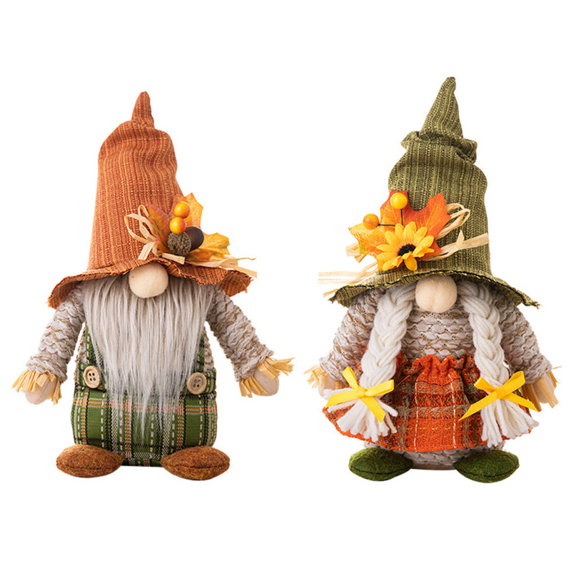 Décorations de gnomes d'automne, lot de 2 gnomes de l'Action de grâce faits à la main avec des feuilles d'érable, gnomes suédois pour les décorations d'automne