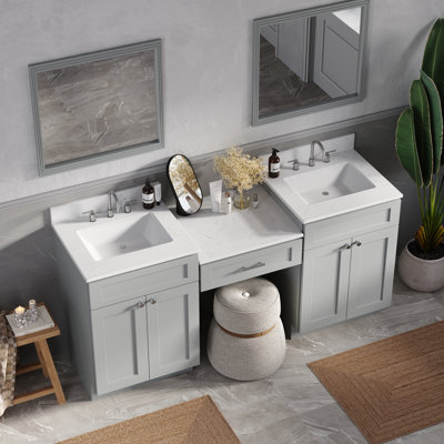 73'' Double Bathroom Vanity With Desk Dovetail Solid Wood Drawer With Carrara Quartz Top