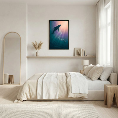 Whales Swimming Deep Ocean With Glowing Light Trail Canvas Wall Art
