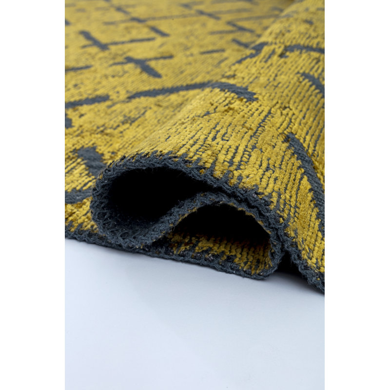 Rapture Green Abstract Luxury Area Rug, Rectangle 7'10" x 11'2", Ochre Yellow