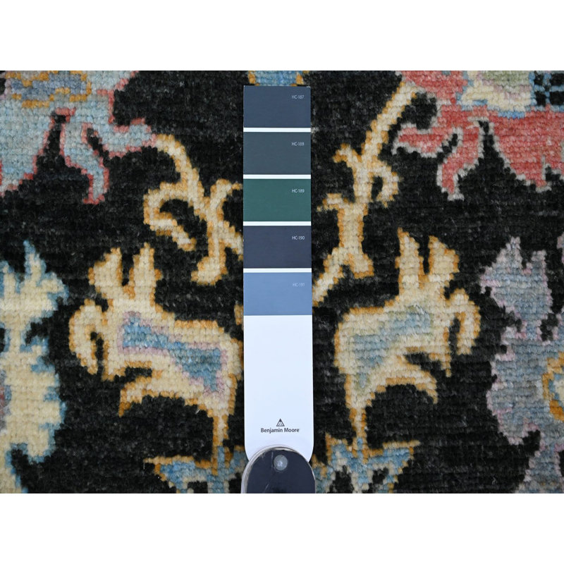 5'x7'1" Black Hand Knotted Afghan Angora Oushak Leaf Pattern All Wool Rug 7A9CE7A28DB84603A871E538797EA786